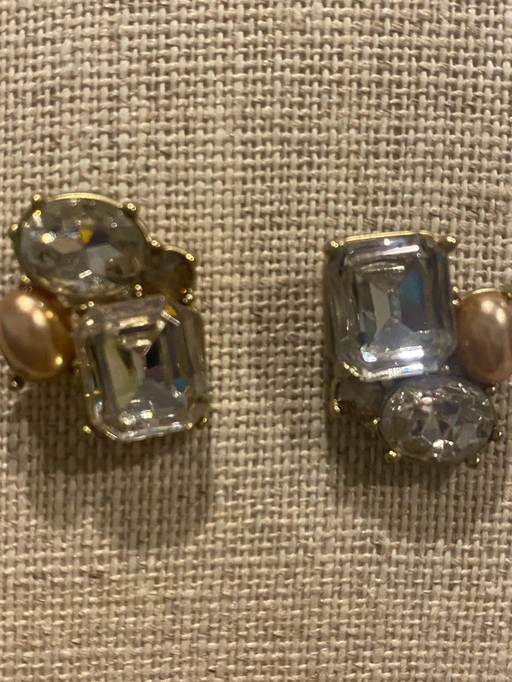 Gold-Plated Crystal and Pearl Stud Earrings - Clear/Champagne